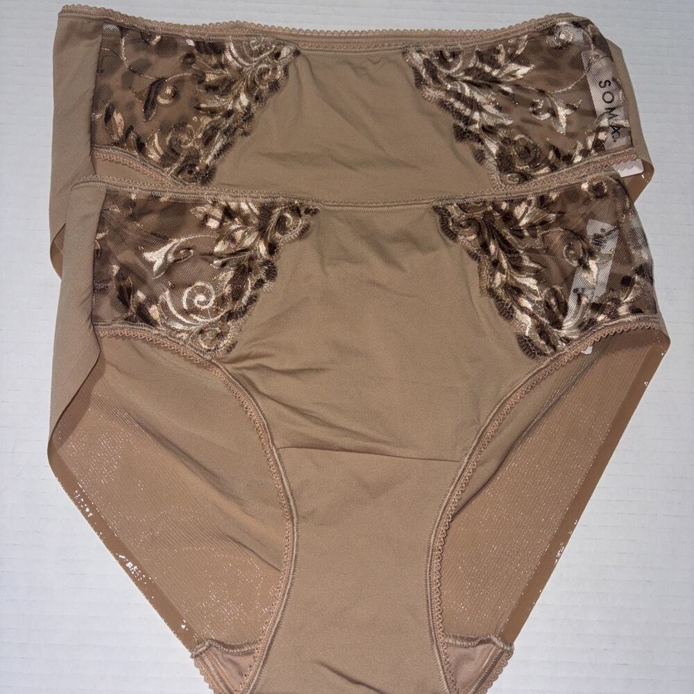 Soma Vanishing Edge Modern Hipster Sz L Panties 2 pair Beige Sensuous Lace